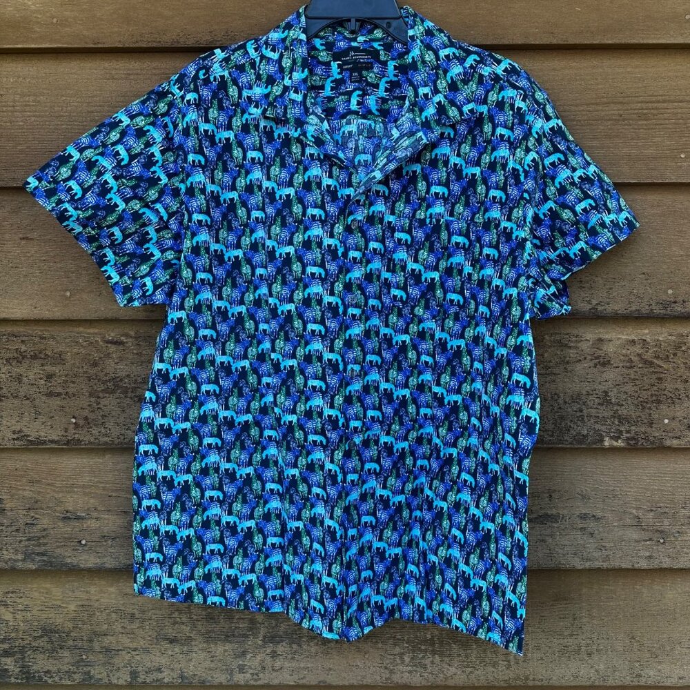Marc Anthony Blue Zebra Luxury Button Down Mens Shirt Size XXL